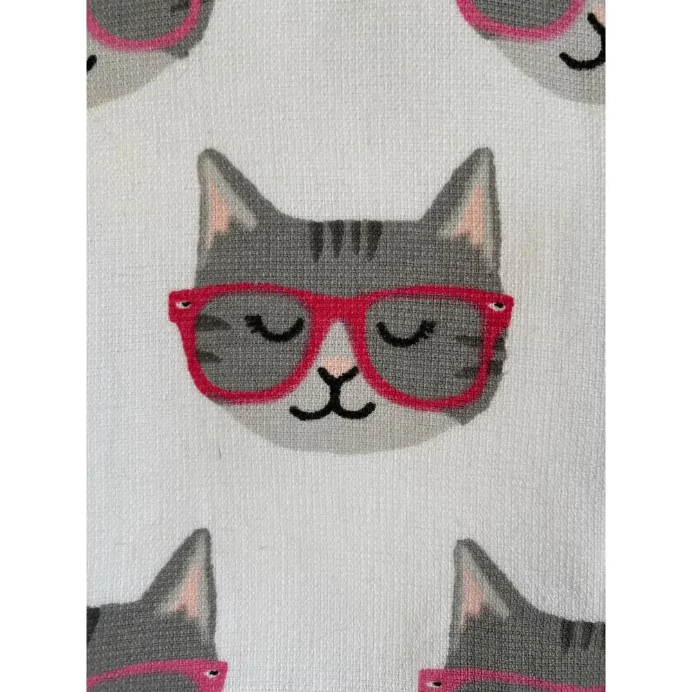NWT En Vogue Grey & Orange Tabby Cat Cats in Pink Glasses 2 Kitchen Towel Set